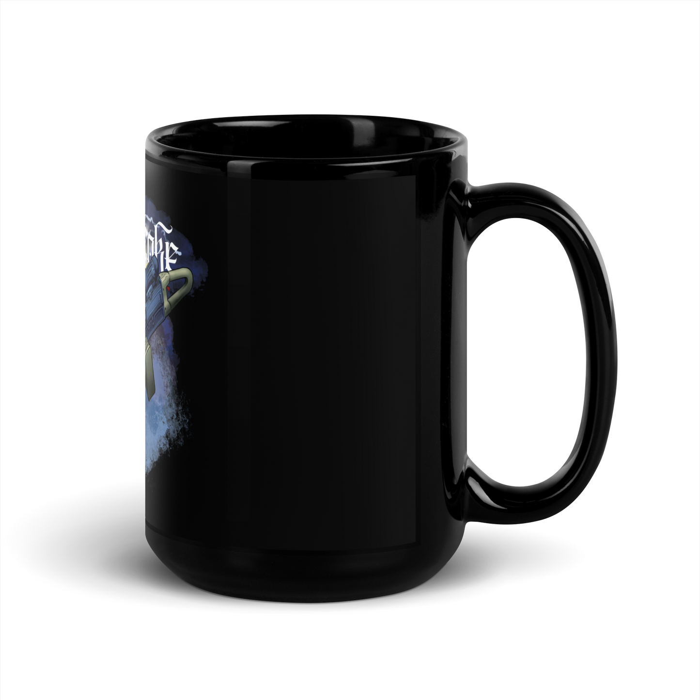 Roids & Coke Chainsaw Party Black Glossy Mug