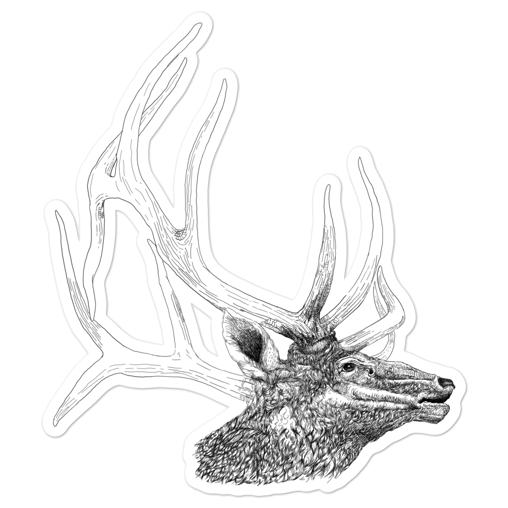 Bull Elk Illustration Bubble-Free Sticker