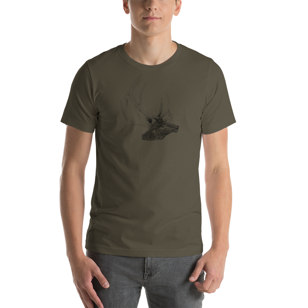 Bull Elk Pen Illustration Short-Sleeve Unisex T-Shirt