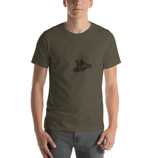 Bull Elk Pen Illustration Short-Sleeve Unisex T-Shirt